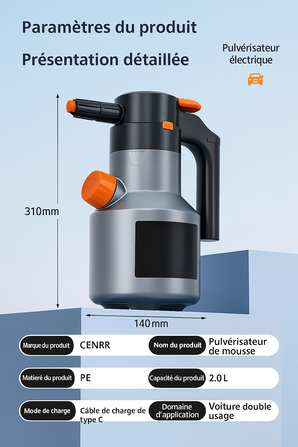 Pulvérisateur Électrique à Mousse 2L – Detailing Auto Maniac Auto Style