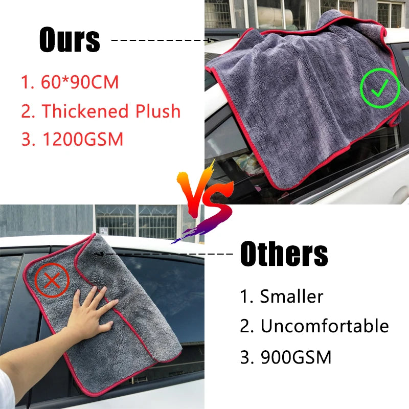 Microfibre Detailing Auto 1200GSM – Serviette Épaisse 60x90CM Ultra Absorbante pour Lavage, Séchage et Polissage Voiture Professionnel