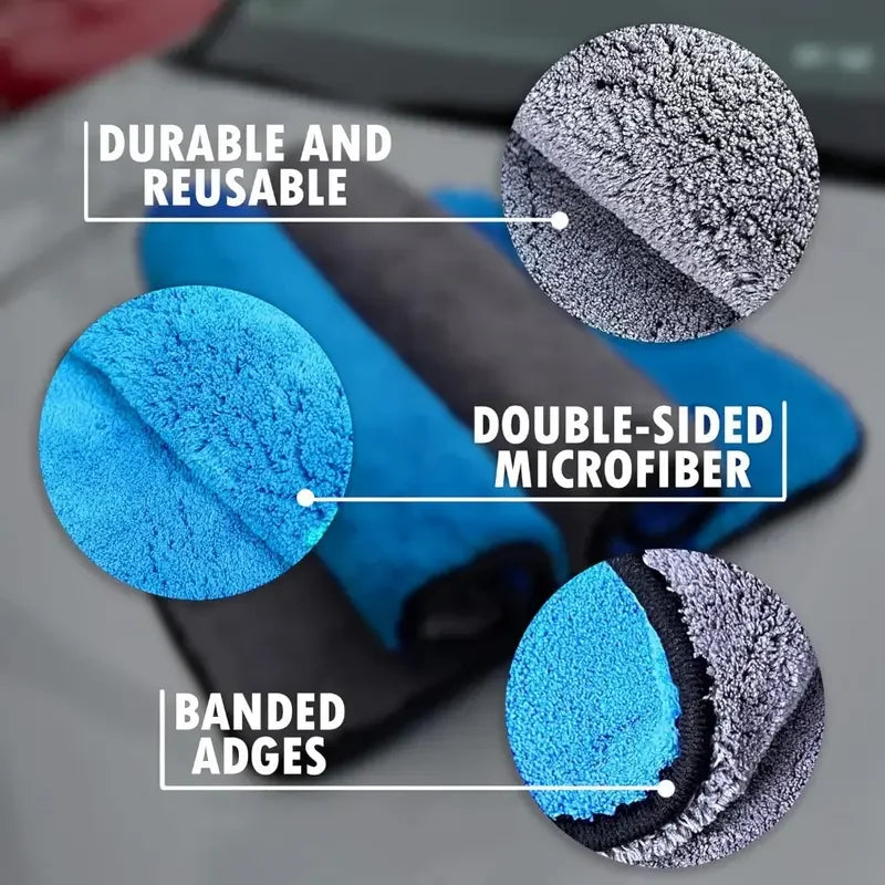 Microfibre Detailing Auto 500GSM – Serviette Ultra Douce Double Couche pour Lavage, Séchage et Polissage Voiture (1/5PCS)