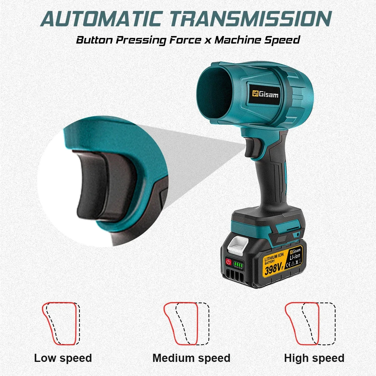 Souffleur d’Air Puissant Gisam 200m/s – Turbo Jet Brushless 1500W Sans Fil, Électrique et Portable, Compatible Batterie Makita 18V, Outil Haute Performance
