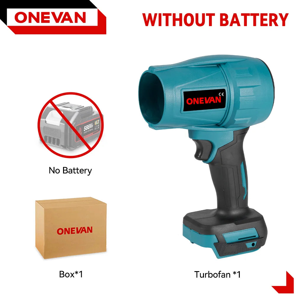 Souffleur Électrique Sans Fil 2000W Brushless ONEVAN – Turbo Jet Fan 200m/s Compatible Batterie Makita | Air Puissant pour Voiture, Jardin & Poussière