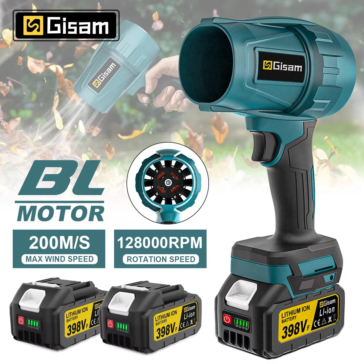 Souffleur d’Air Puissant Gisam 200m/s – Turbo Jet Brushless 1500W Sans Fil, Électrique et Portable, Compatible Batterie Makita 18V, Outil Haute Performance