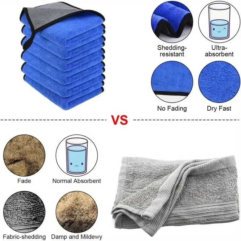 Microfibre Detailing Auto 500GSM – Serviette Ultra Douce Double Couche pour Lavage, Séchage et Polissage Voiture (1/5PCS)