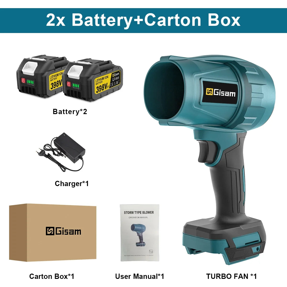 Souffleur d’Air Puissant Gisam 200m/s – Turbo Jet Brushless 1500W Sans Fil, Électrique et Portable, Compatible Batterie Makita 18V, Outil Haute Performance