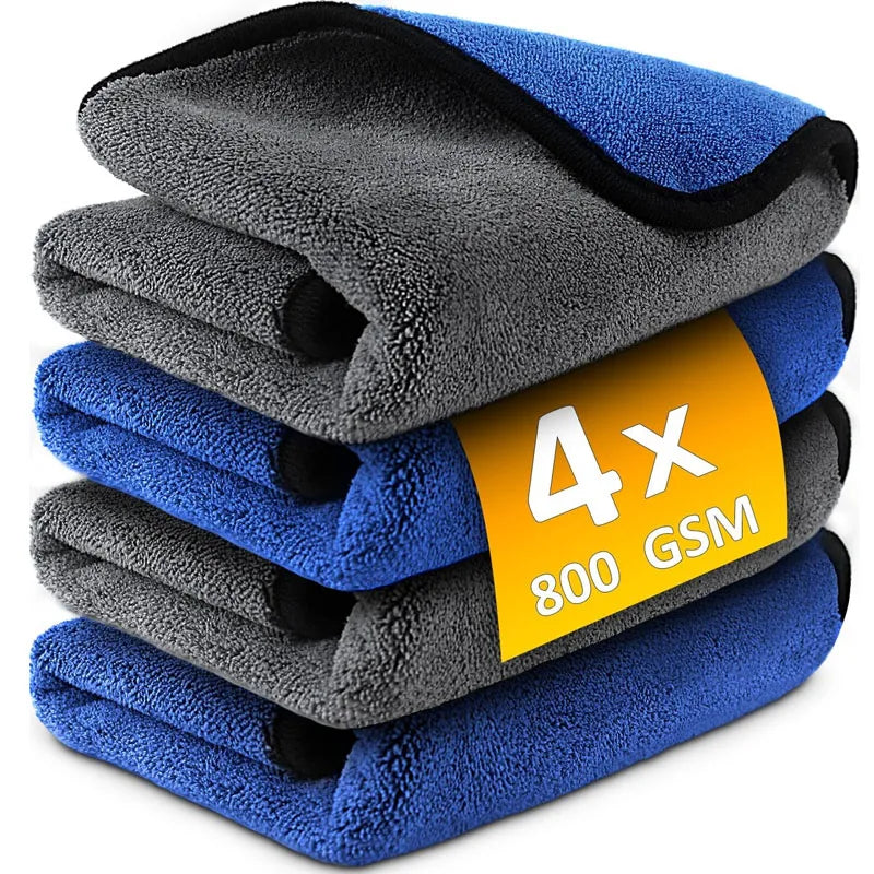 Microfibre Detailing Auto 500GSM – Serviette Lavage et Séchage Rapide 1-4PCS Ultra Douce Double Couche pour Voiture, Vitres et Maison