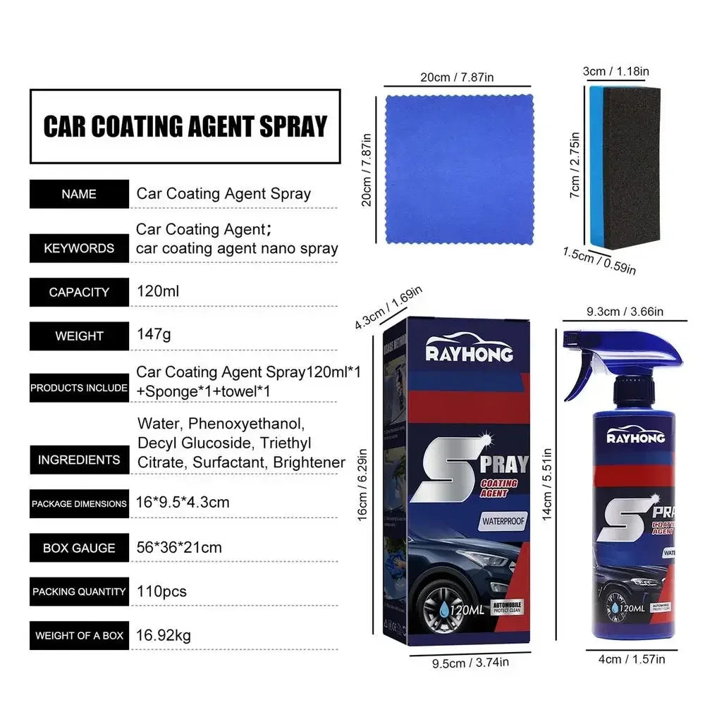 3 in 1 3-1PCS Car Nano Ceramic Coating Quick Film Spray 120ml Scratch Nano Repair Spray car shampoo , car wash, Wax Polish