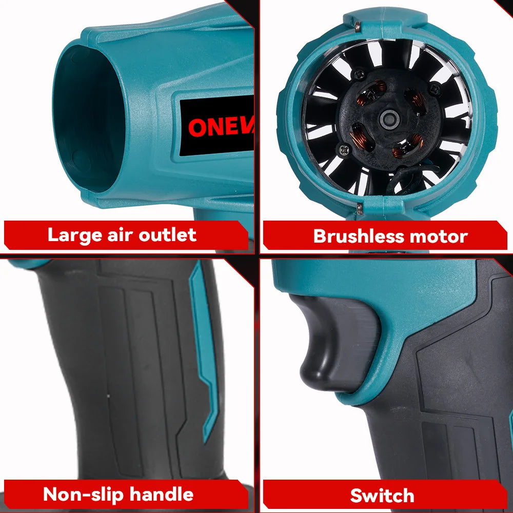 Souffleur Électrique Sans Fil 2000W Brushless ONEVAN – Turbo Jet Fan 200m/s Compatible Batterie Makita | Air Puissant pour Voiture, Jardin & Poussière