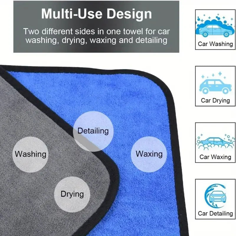Microfibre Detailing Auto 500GSM – Serviette Lavage et Séchage Rapide 1-4PCS Ultra Douce Double Couche pour Voiture, Vitres et Maison