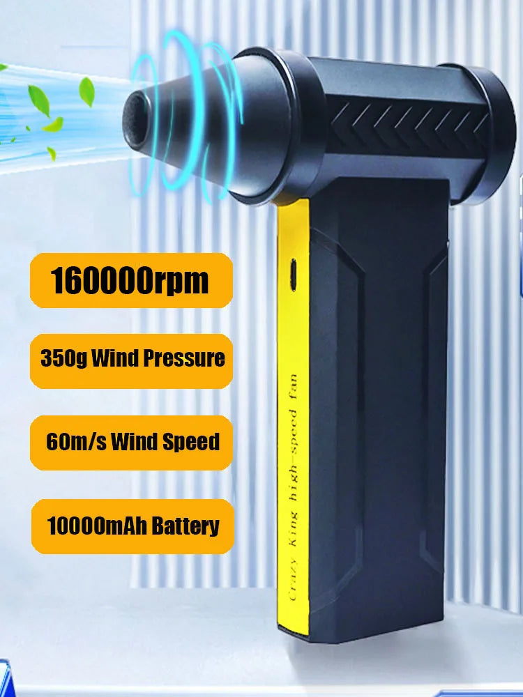 Souffleur d’Air Puissant 160000RPM – Turbo Jet Brushless Haute Vitesse 10000mAh USB Rechargeable pour Voiture, PC, Atelier et Maison