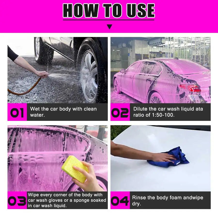 Shampoing Moussant Rose & Cire 2 en 1 – Lavage Auto Haute Brillance | Compatible Foam Cannon & Seau | Detailing Auto Professionnel