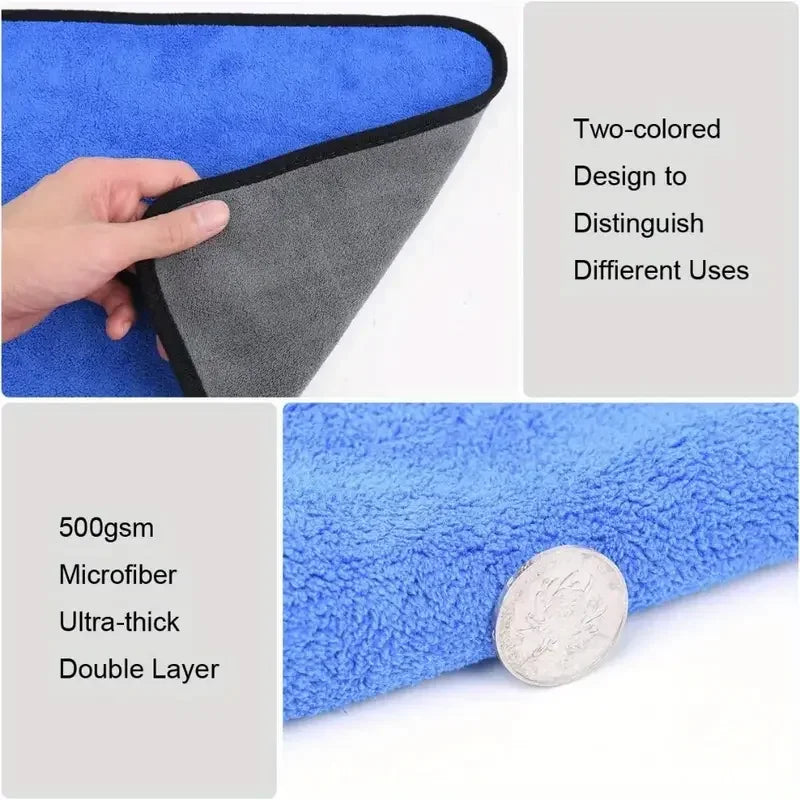 Microfibre Detailing Auto 500GSM – Serviette Ultra Douce Double Couche pour Lavage, Séchage et Polissage Voiture (1/5PCS)