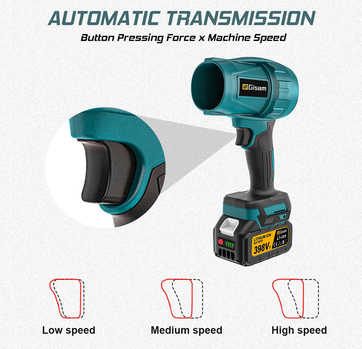 Souffleur d’Air Puissant Gisam 200m/s – Turbo Jet Brushless 1500W Sans Fil, Électrique et Portable, Compatible Batterie Makita 18V, Outil Haute Performance