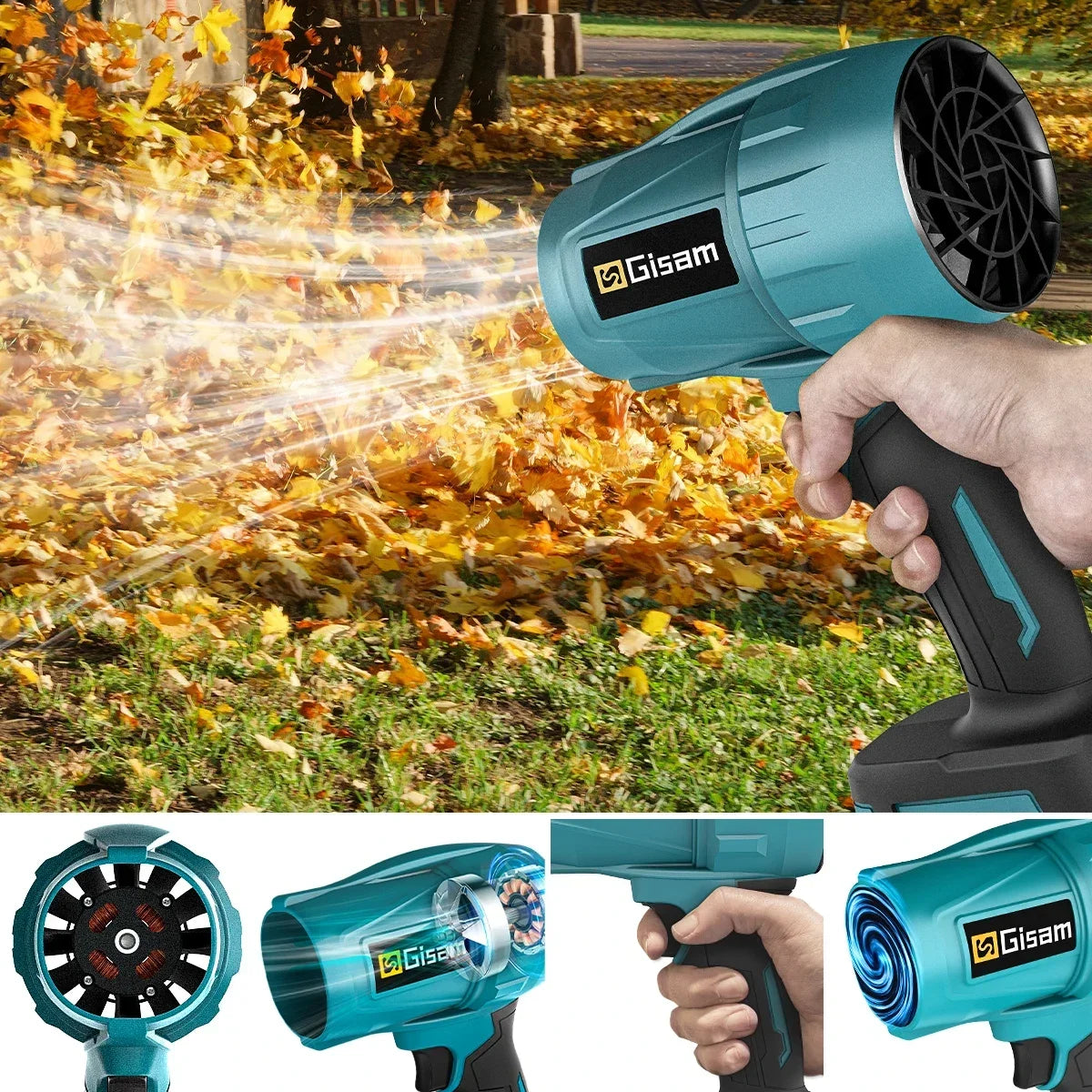 Souffleur d’Air Puissant Gisam 200m/s – Turbo Jet Brushless 1500W Sans Fil, Électrique et Portable, Compatible Batterie Makita 18V, Outil Haute Performance