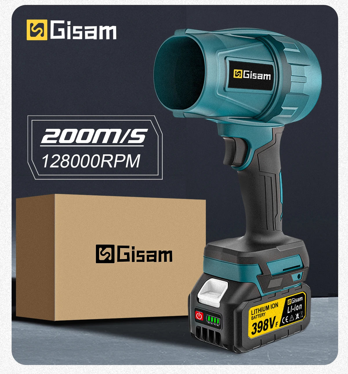 Souffleur d’Air Puissant Gisam 200m/s – Turbo Jet Brushless 1500W Sans Fil, Électrique et Portable, Compatible Batterie Makita 18V, Outil Haute Performance