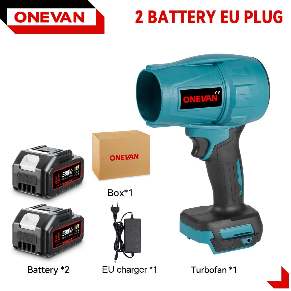 Souffleur Électrique Sans Fil 2000W Brushless ONEVAN – Turbo Jet Fan 200m/s Compatible Batterie Makita | Air Puissant pour Voiture, Jardin & Poussière