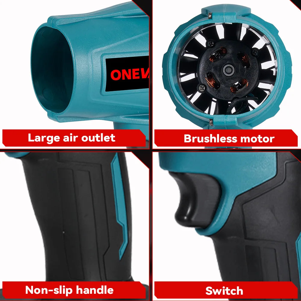 Souffleur Électrique Sans Fil 2000W Brushless ONEVAN – Turbo Jet Fan 200m/s Compatible Batterie Makita | Air Puissant pour Voiture, Jardin & Poussière