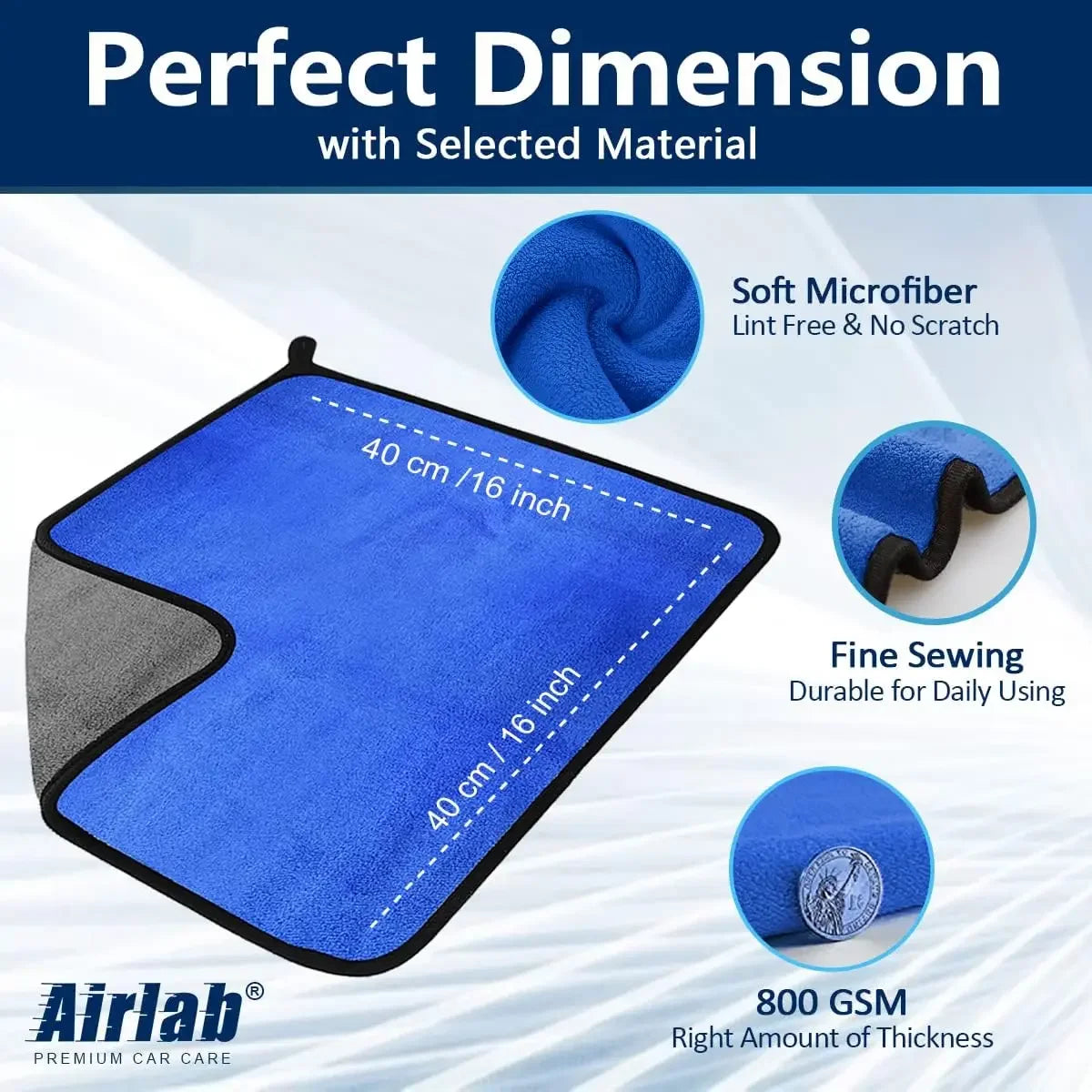 Microfibre Detailing Auto 500GSM – Serviette Ultra Douce Double Couche pour Lavage, Séchage et Polissage Voiture (1/5PCS)