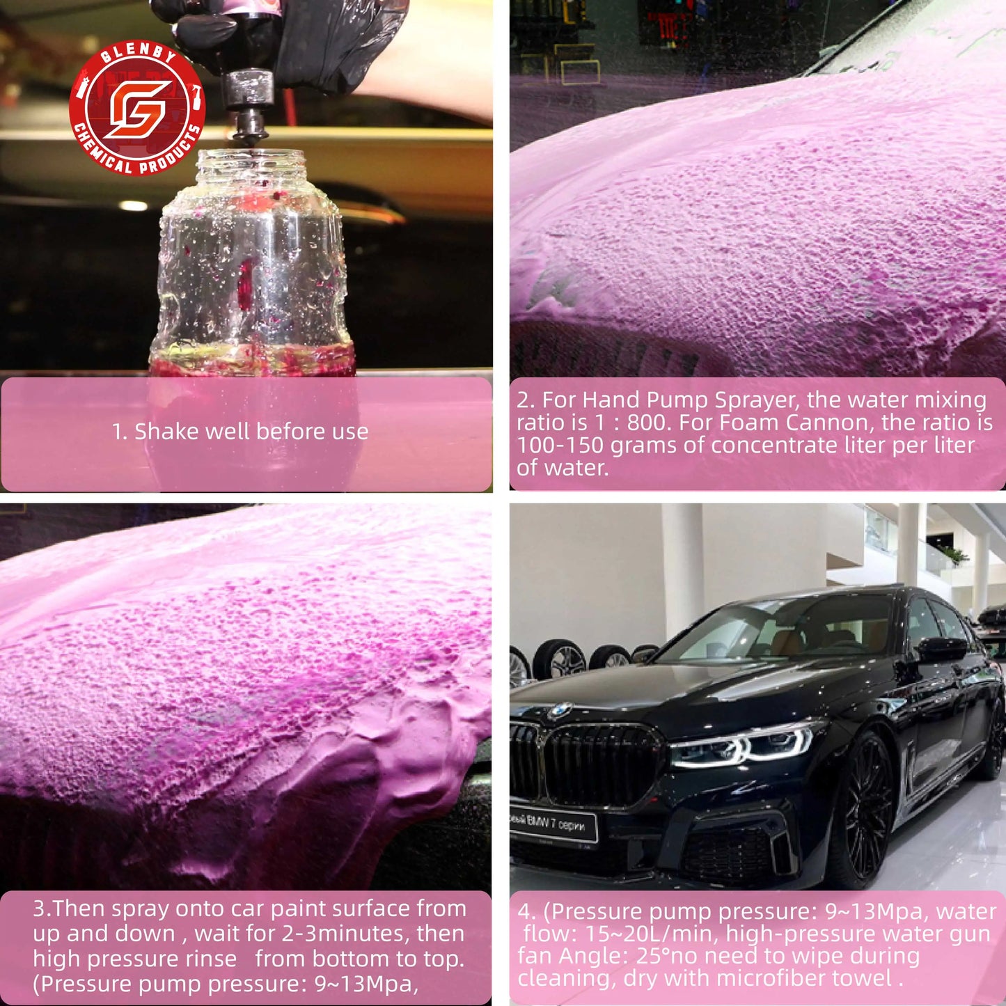 Glenby Car Wash Active Foam Touchless Color Shampoo Soap Snow Foam For Automatic Car Care Wash Cleaner
