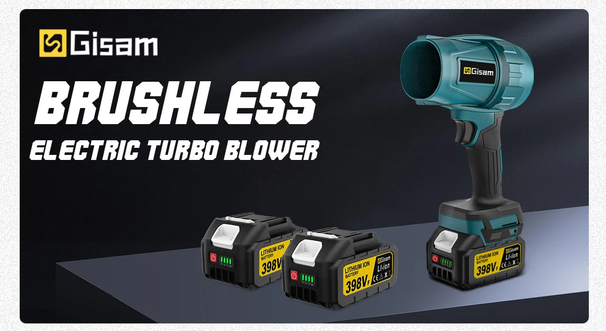Souffleur d’Air Puissant Gisam 200m/s – Turbo Jet Brushless 1500W Sans Fil, Électrique et Portable, Compatible Batterie Makita 18V, Outil Haute Performance