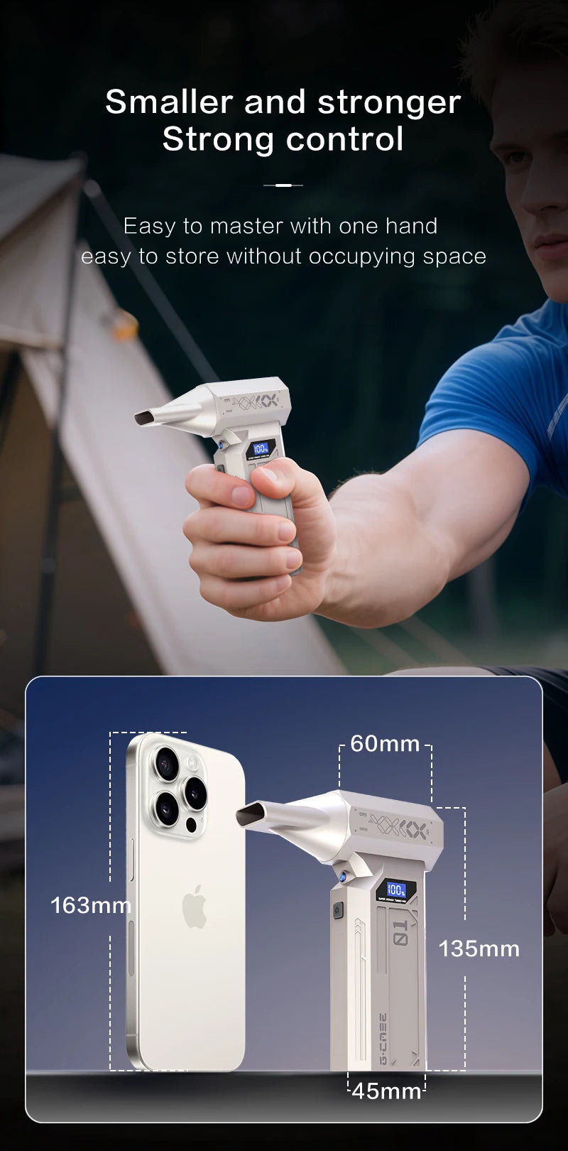 Souffleur d’Air Puissant 990000RPM – Turbo Jet Brushless Haute Vitesse à Vitesse Variable, Nettoyeur de Poussière et Air Duster Portable Professionnel