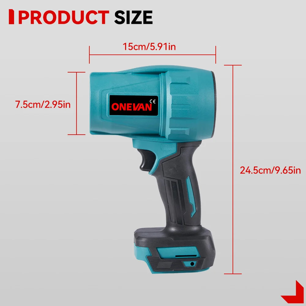 Souffleur Électrique Sans Fil 2000W Brushless ONEVAN – Turbo Jet Fan 200m/s Compatible Batterie Makita | Air Puissant pour Voiture, Jardin & Poussière