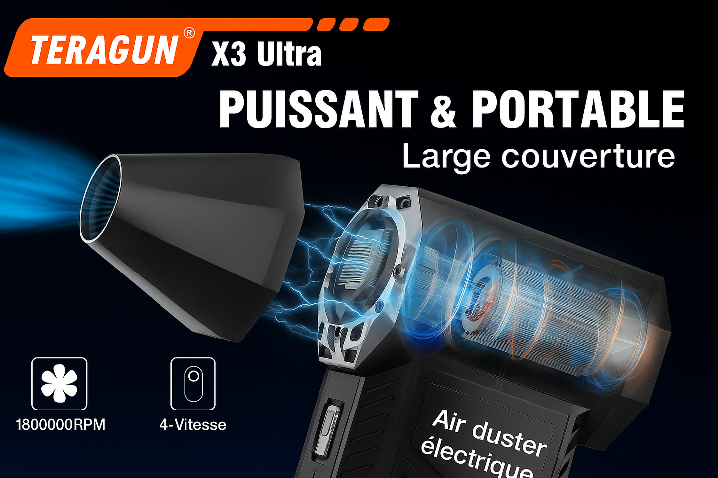Souffleur d’Air Comprimé THERAGUN X3 Ultra – 180000 RPM Sans Fil