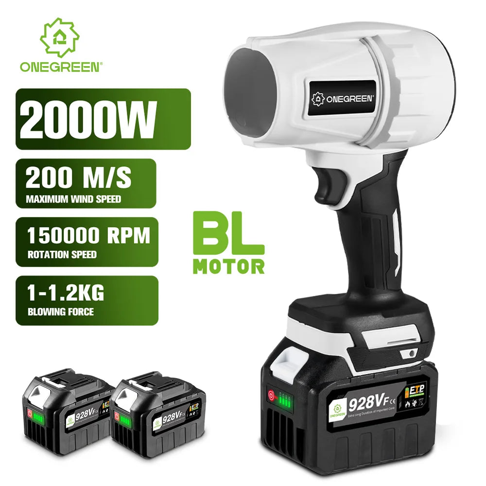 Souffleur d’Air Puissant ONEGREEN 2000W – Turbo Jet Brushless 200m/s, Électrique et Portable, Compatible Batterie Makita 18V, Outil de Nettoyage Haute Performance