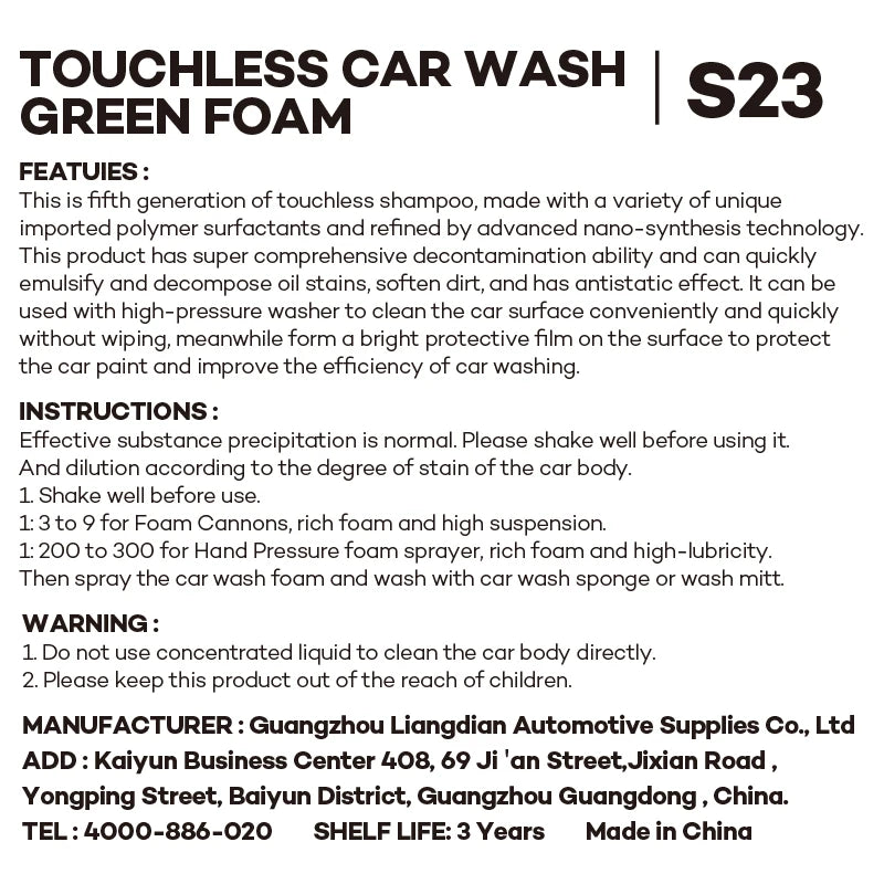 Green Foaming Car Wash Soap (Works with Foam Cannons and Guns or Bucket Washes) Safe for Cars, Trucks, Motorcycles, RVs & More.