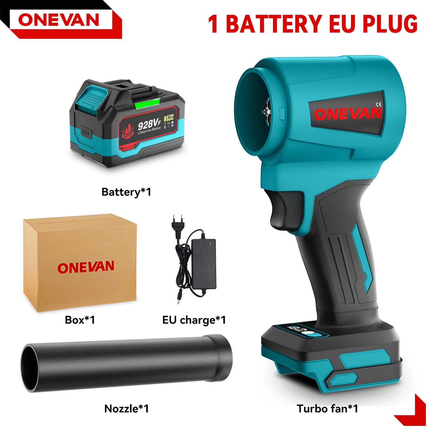 Souffleur Électrique ONEVAN 4000W Brushless Turbo – Jet Fan 400M/S 300000RPM | Puissant Souffleur Sans Fil Compatible Batterie Makita 18V