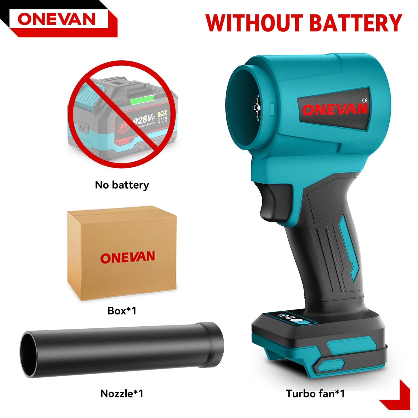 Souffleur Électrique ONEVAN 4000W Brushless Turbo – Jet Fan 400M/S 300000RPM | Puissant Souffleur Sans Fil Compatible Batterie Makita 18V