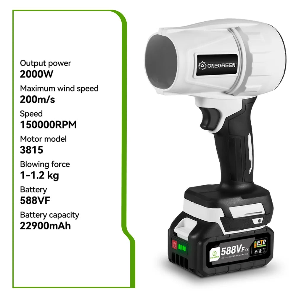 Souffleur d’Air Puissant ONEGREEN 2000W – Turbo Jet Brushless 200m/s, Électrique et Portable, Compatible Batterie Makita 18V, Outil de Nettoyage Haute Performance