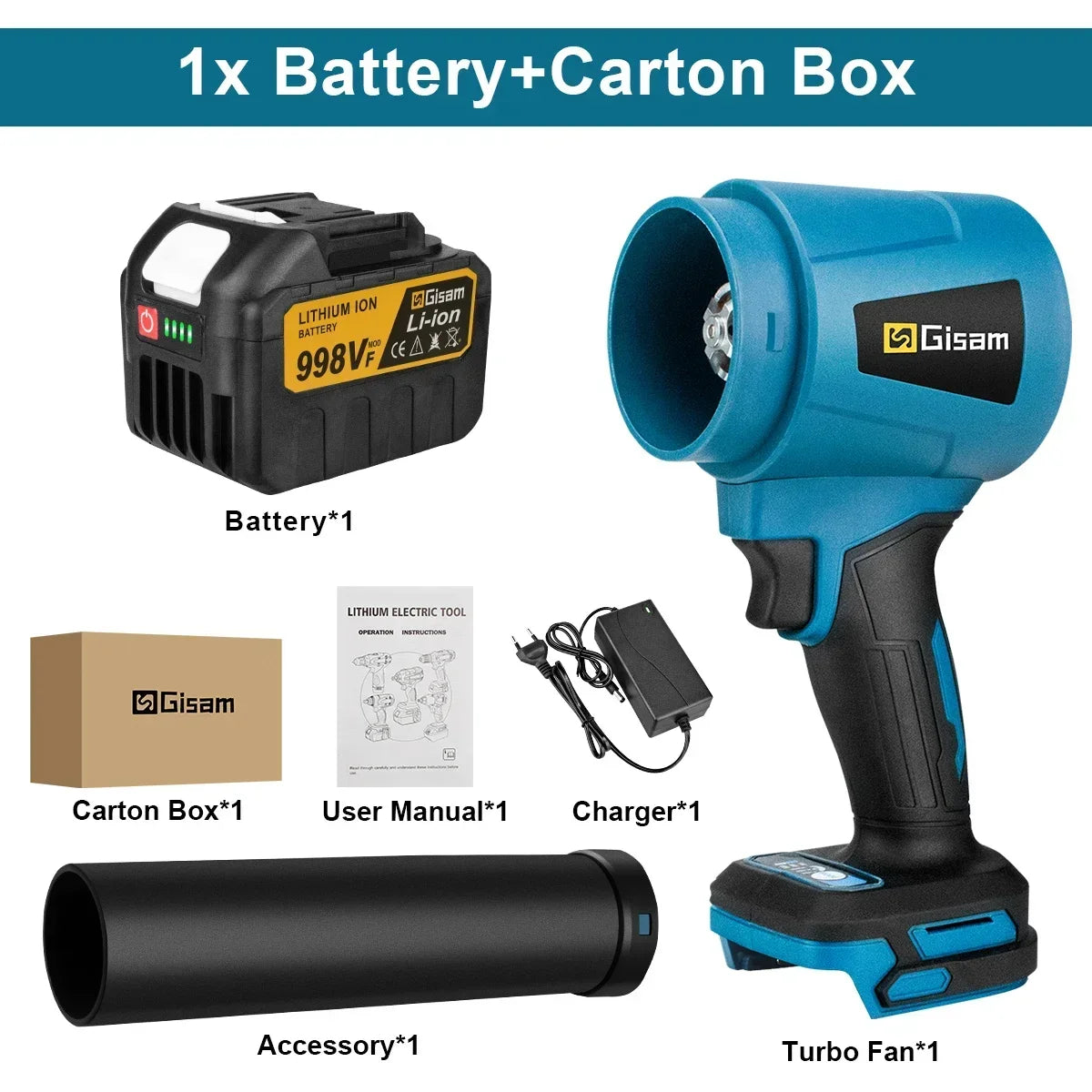 Souffleur d’Air Puissant Gisam 300000RPM – Turbo Jet Brushless 400m/s, Électrique et Portable, Compatible Batterie Makita 18V, Idéal Voiture, Atelier et Jardin