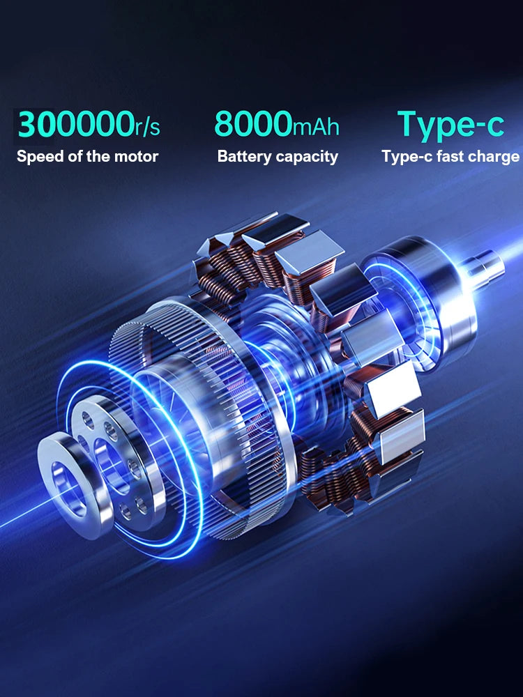 Souffleur d’Air X9 Turbo Jet 300000RPM – Moteur Brushless Ultra Puissant 58m/s, Batterie 8000mAh, Nettoyage Voiture, Clavier, Atelier