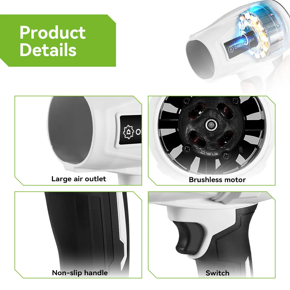Souffleur d’Air Puissant ONEGREEN 2000W – Turbo Jet Brushless 200m/s, Électrique et Portable, Compatible Batterie Makita 18V, Outil de Nettoyage Haute Performance