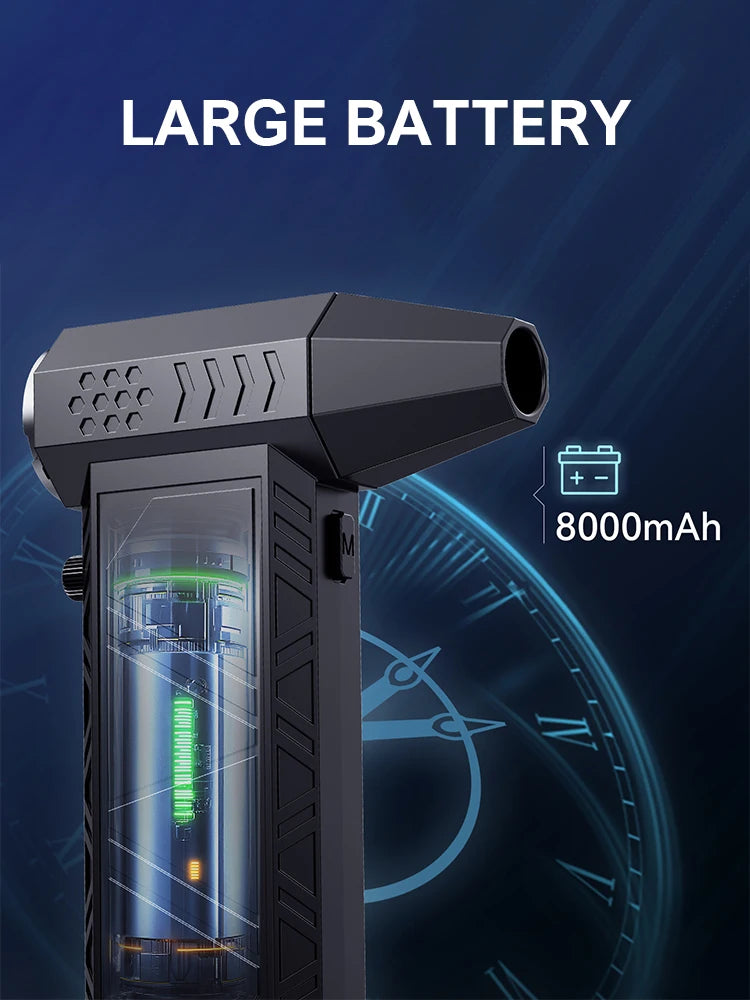 Souffleur d’Air X9 Turbo Jet 300000RPM – Moteur Brushless Ultra Puissant 58m/s, Batterie 8000mAh, Nettoyage Voiture, Clavier, Atelier