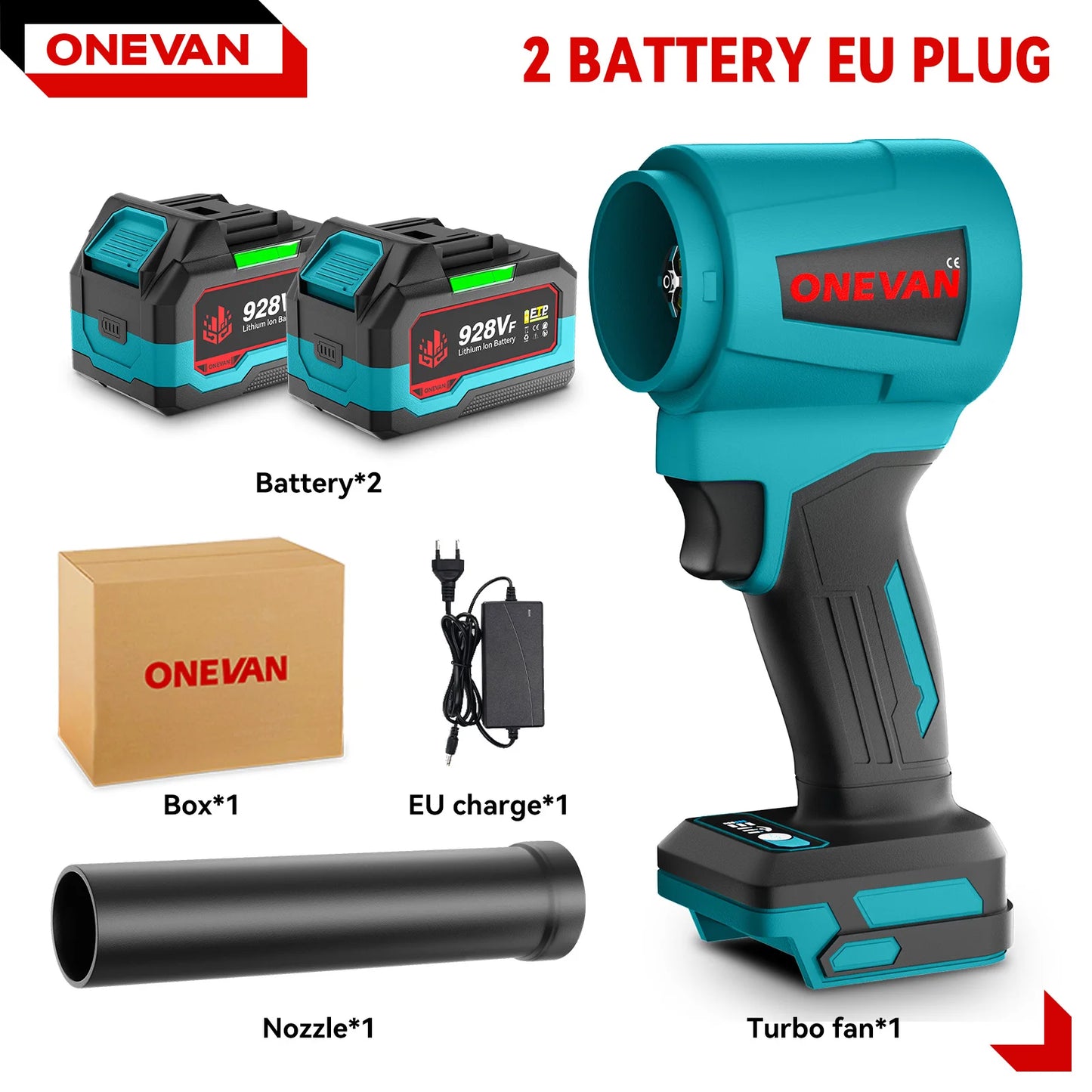 Souffleur Électrique ONEVAN 4000W Brushless Turbo – Jet Fan 400M/S 300000RPM | Puissant Souffleur Sans Fil Compatible Batterie Makita 18V