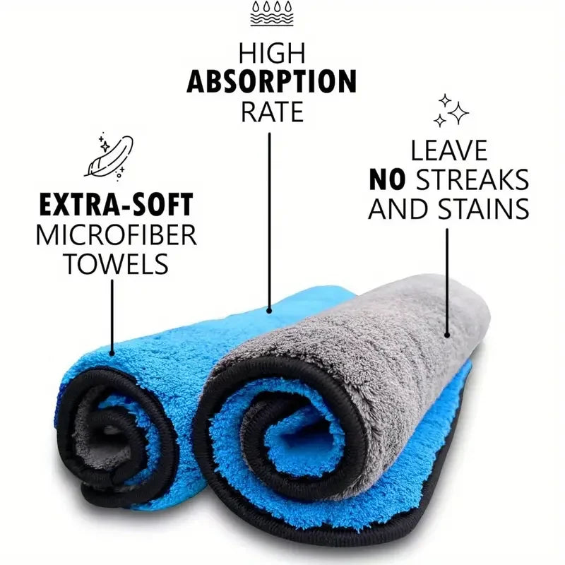 Microfibre Detailing Auto 500GSM – Serviette Ultra Douce Double Couche pour Lavage, Séchage et Polissage Voiture (1/5PCS)