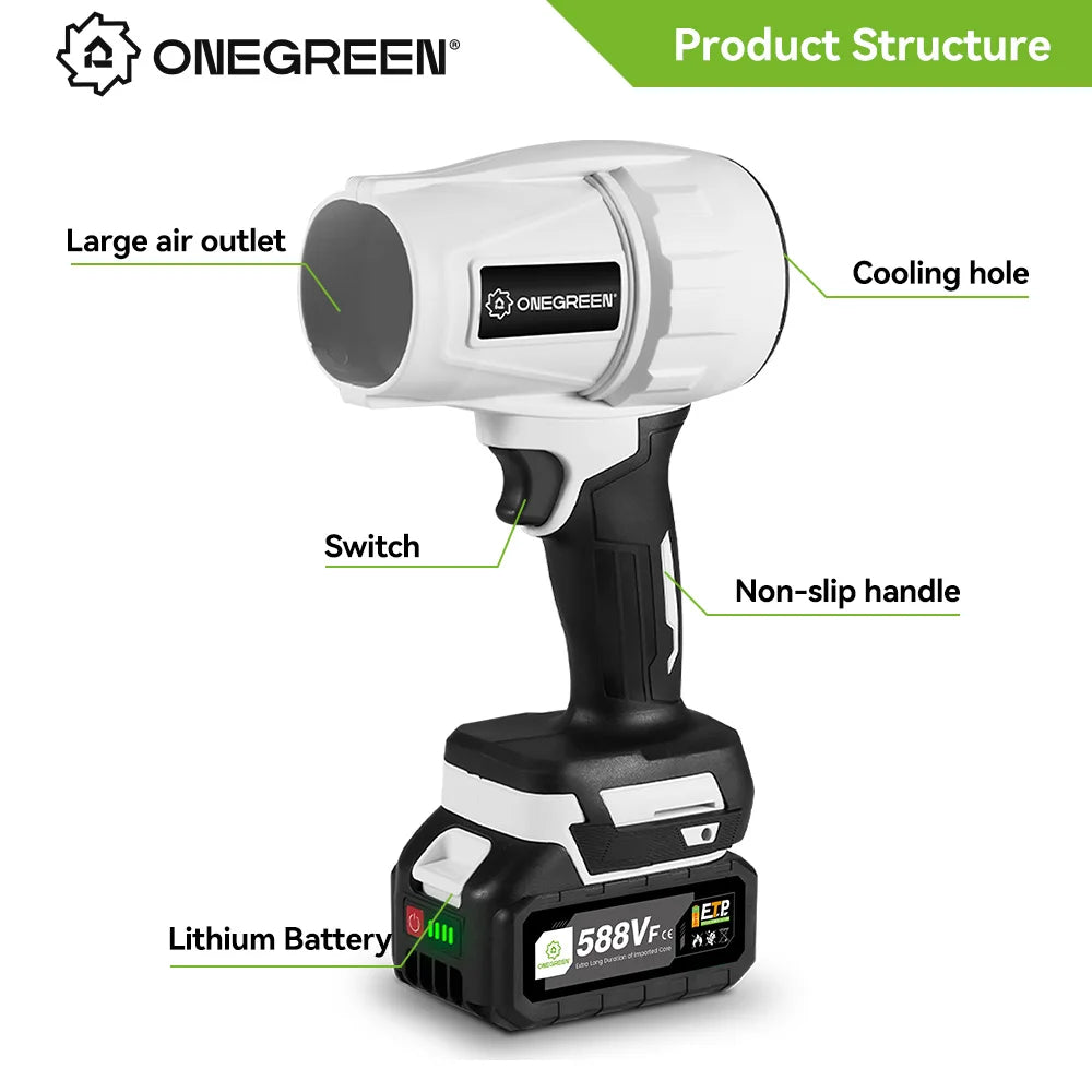 Souffleur d’Air Puissant ONEGREEN 2000W – Turbo Jet Brushless 200m/s, Électrique et Portable, Compatible Batterie Makita 18V, Outil de Nettoyage Haute Performance