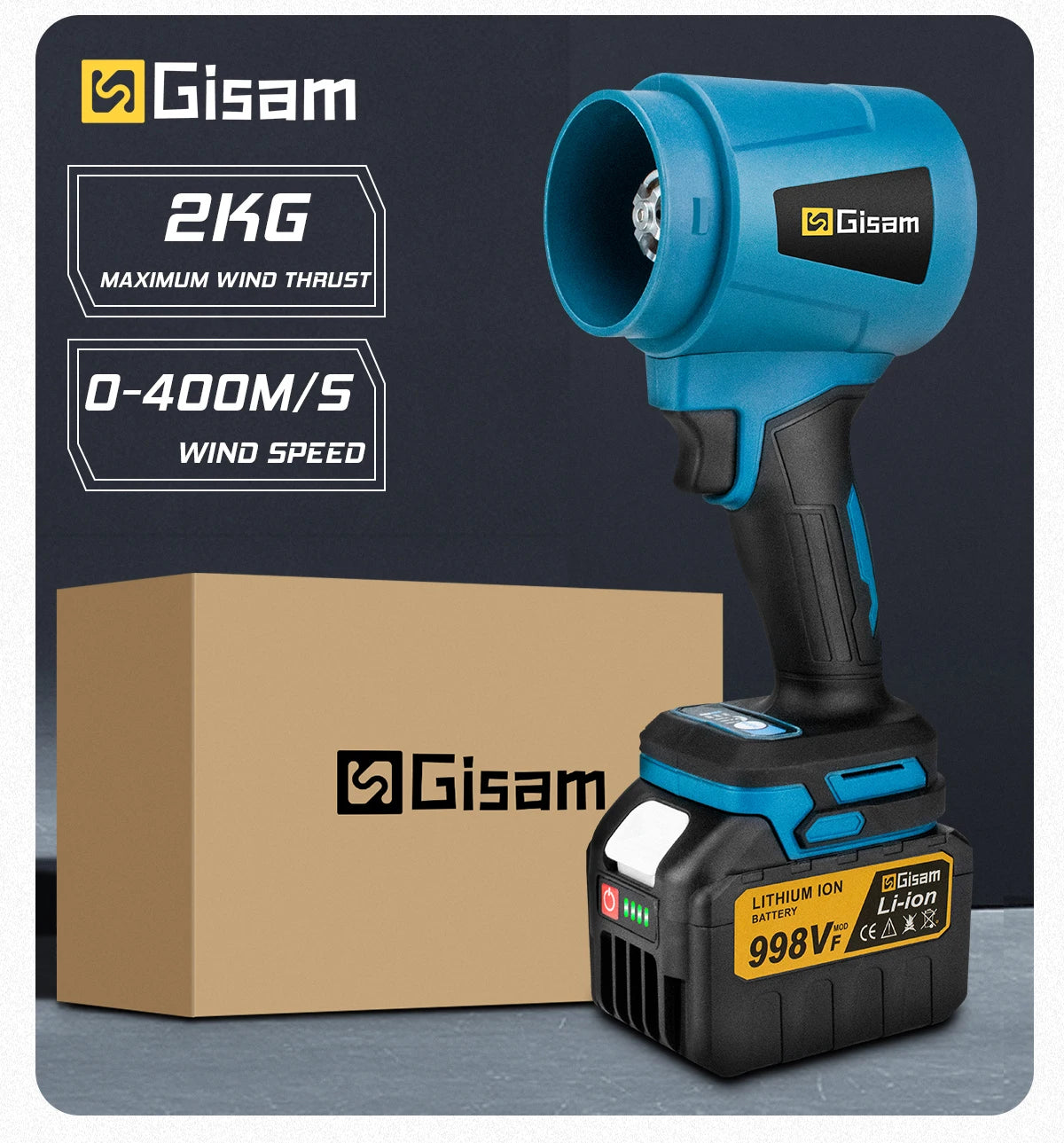 Souffleur d’Air Puissant Gisam 300000RPM – Turbo Jet Brushless 400m/s, Électrique et Portable, Compatible Batterie Makita 18V, Idéal Voiture, Atelier et Jardin