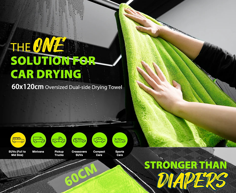 Chiffon Microfibre Detailing Auto - VERT/GRIS - Différentes tailles