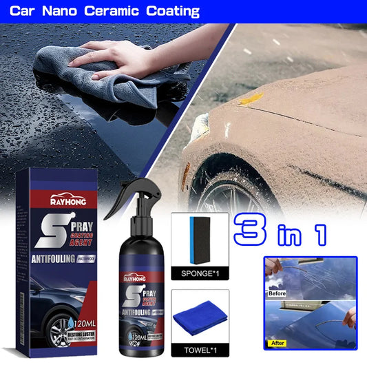 3 in 1 3-1PCS Car Nano Ceramic Coating Quick Film Spray 120ml Scratch Nano Repair Spray car shampoo , car wash, Wax Polish