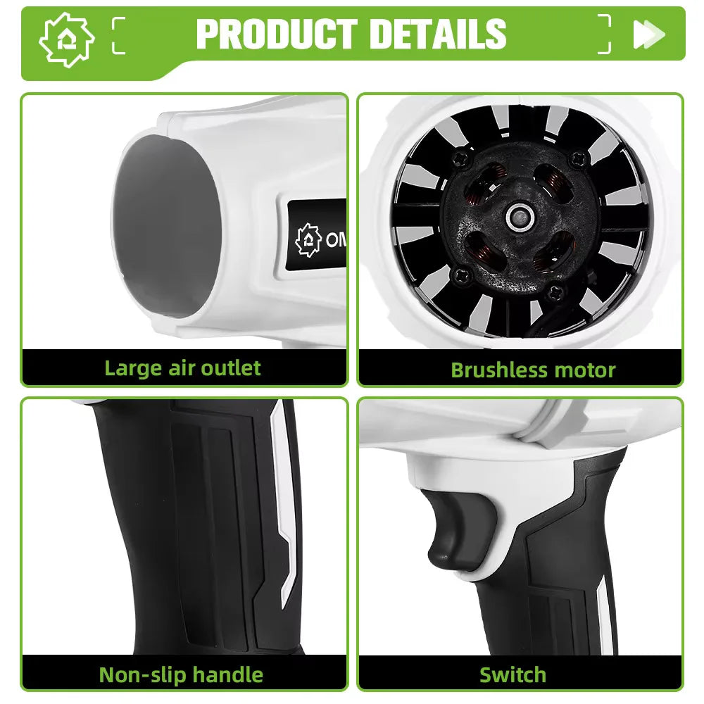 Souffleur d’Air Puissant ONEGREEN 2000W – Turbo Jet Brushless 200m/s, Électrique et Portable, Compatible Batterie Makita 18V, Outil de Nettoyage Haute Performance
