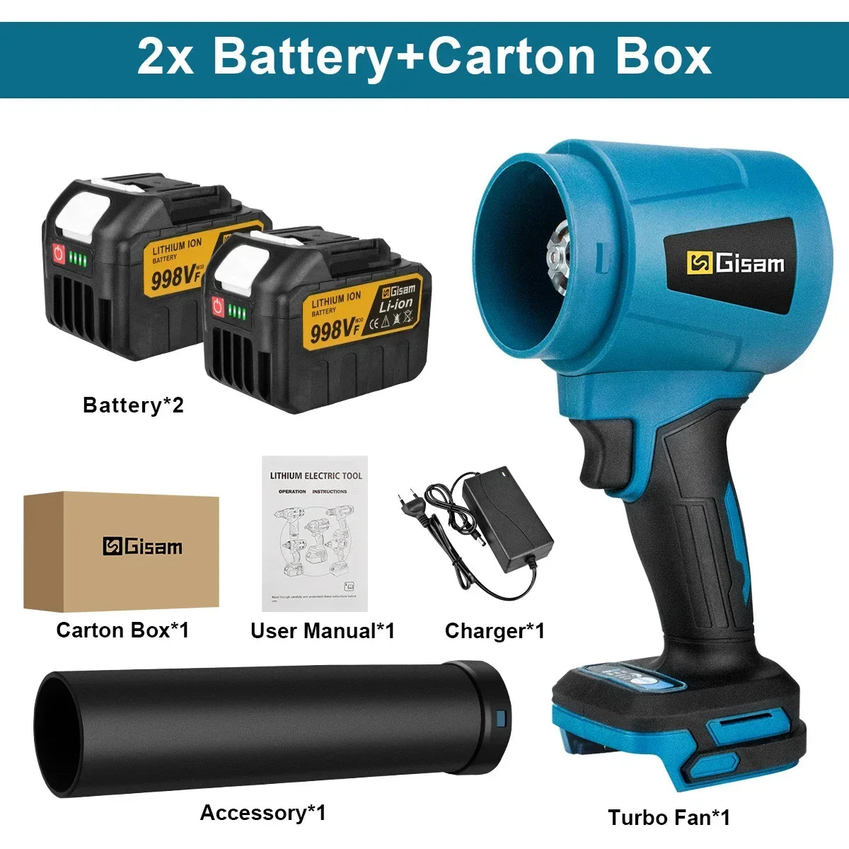 Souffleur d’Air Puissant Gisam 300000RPM – Turbo Jet Brushless 400m/s, Électrique et Portable, Compatible Batterie Makita 18V, Idéal Voiture, Atelier et Jardin